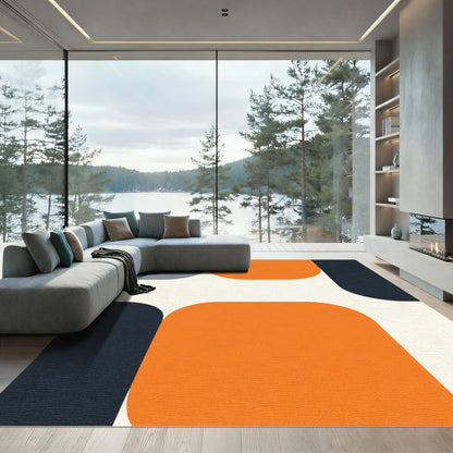 Orange Navy White Geometric Blocks Rug