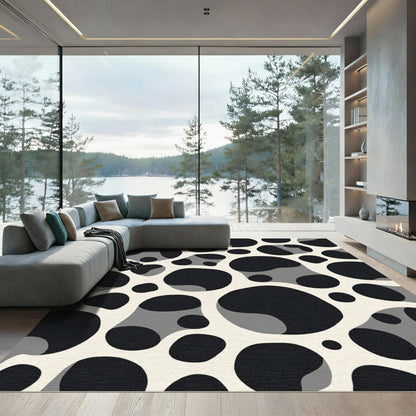Black White Gray Abstract Spots Rug