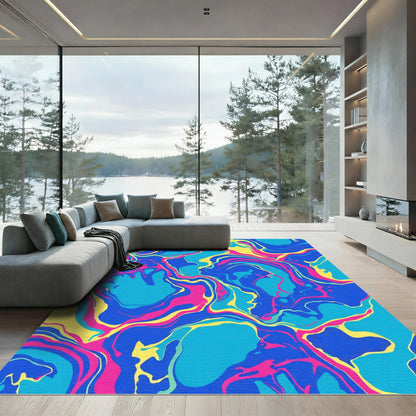Vibrant Blue Pink Yellow Swirl Rug