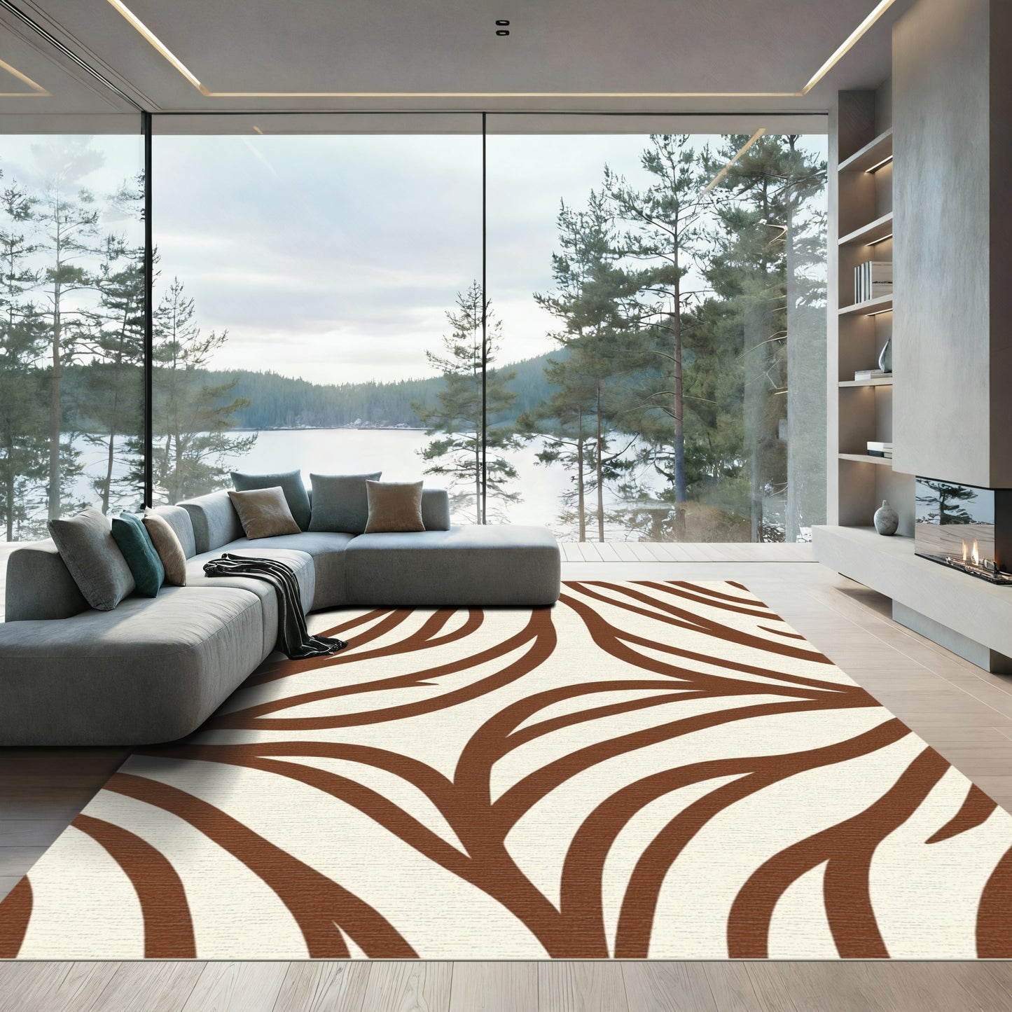 Brown Abstract Swirl Ivory Rug