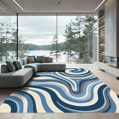 Oceanic Swirls Cream Blue Gray Rug