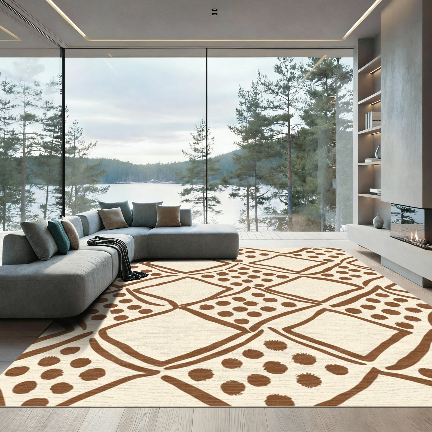 Brown Diamond Dot Lattice Rug
