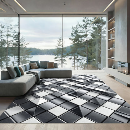 Geometric Metallic Diamond Arrangement Rug