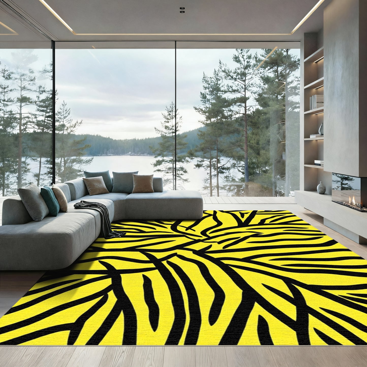 Bold Yellow Black Zebra Stripes Rug