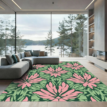 Pink Green Floral Art Nouveau Rug