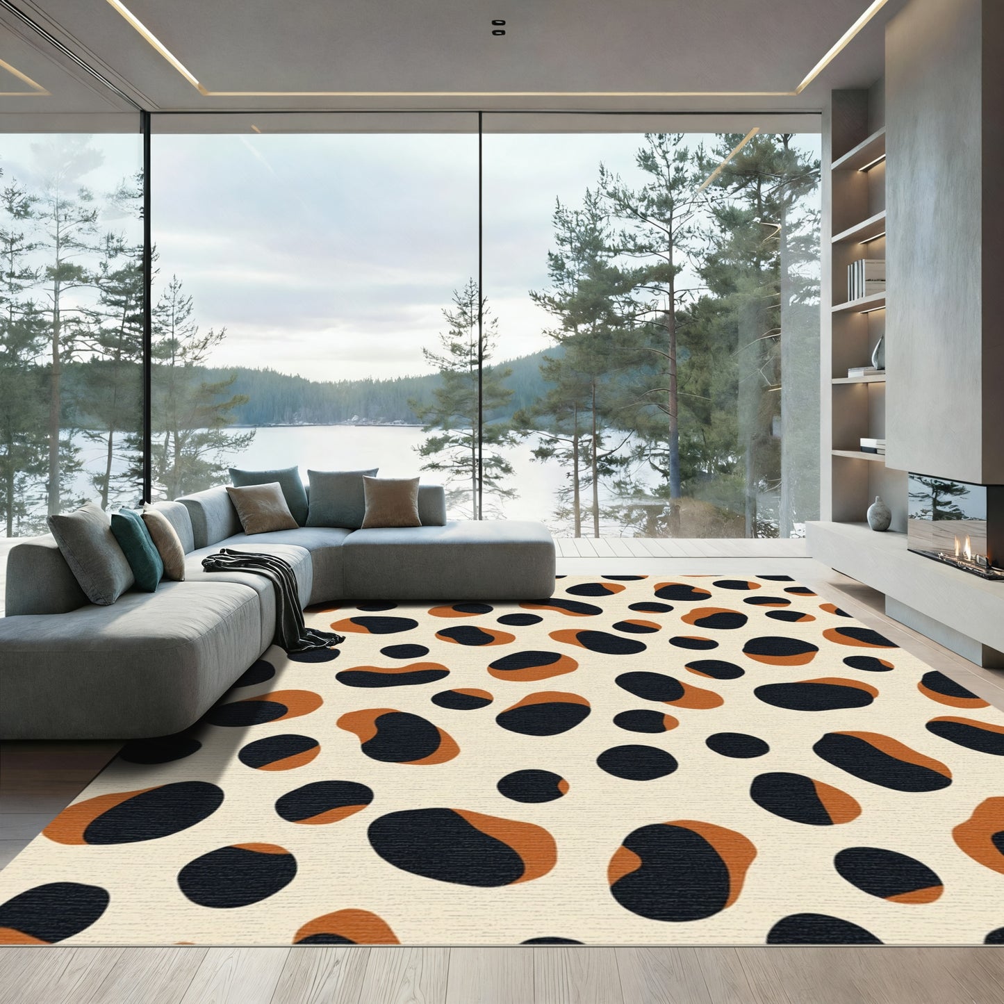 Tan And Black Spotty Bloom Rug