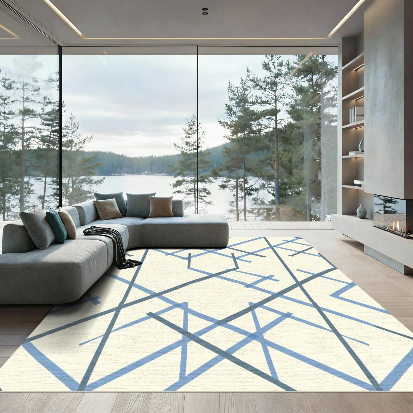 Abstract Blue Intersecting Lines Rug