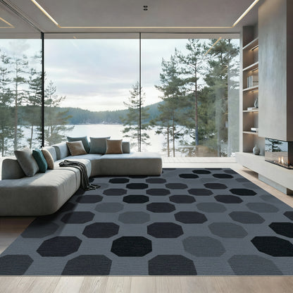Dark Gray Octagon Grid Rug