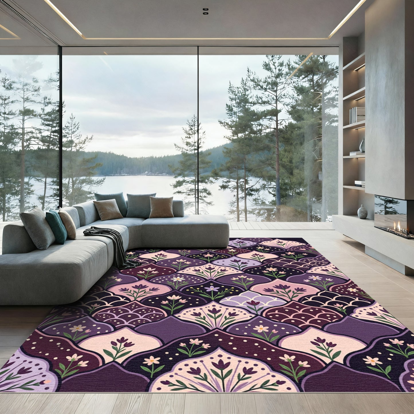 Purple Blossom Overlapping Arch Rug