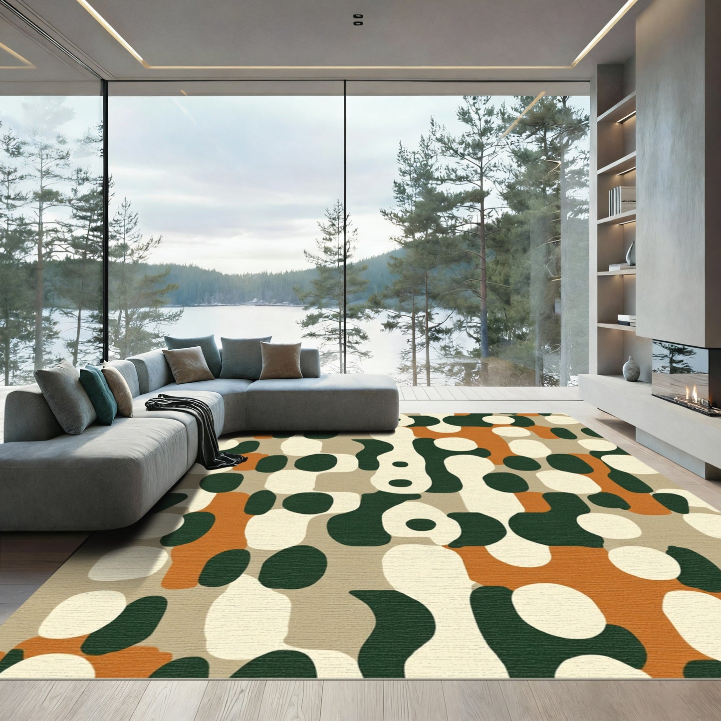 Abstract Organic Camouflage Tan Rug