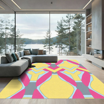 Bold Yellow Pink Geometric Frame Rug