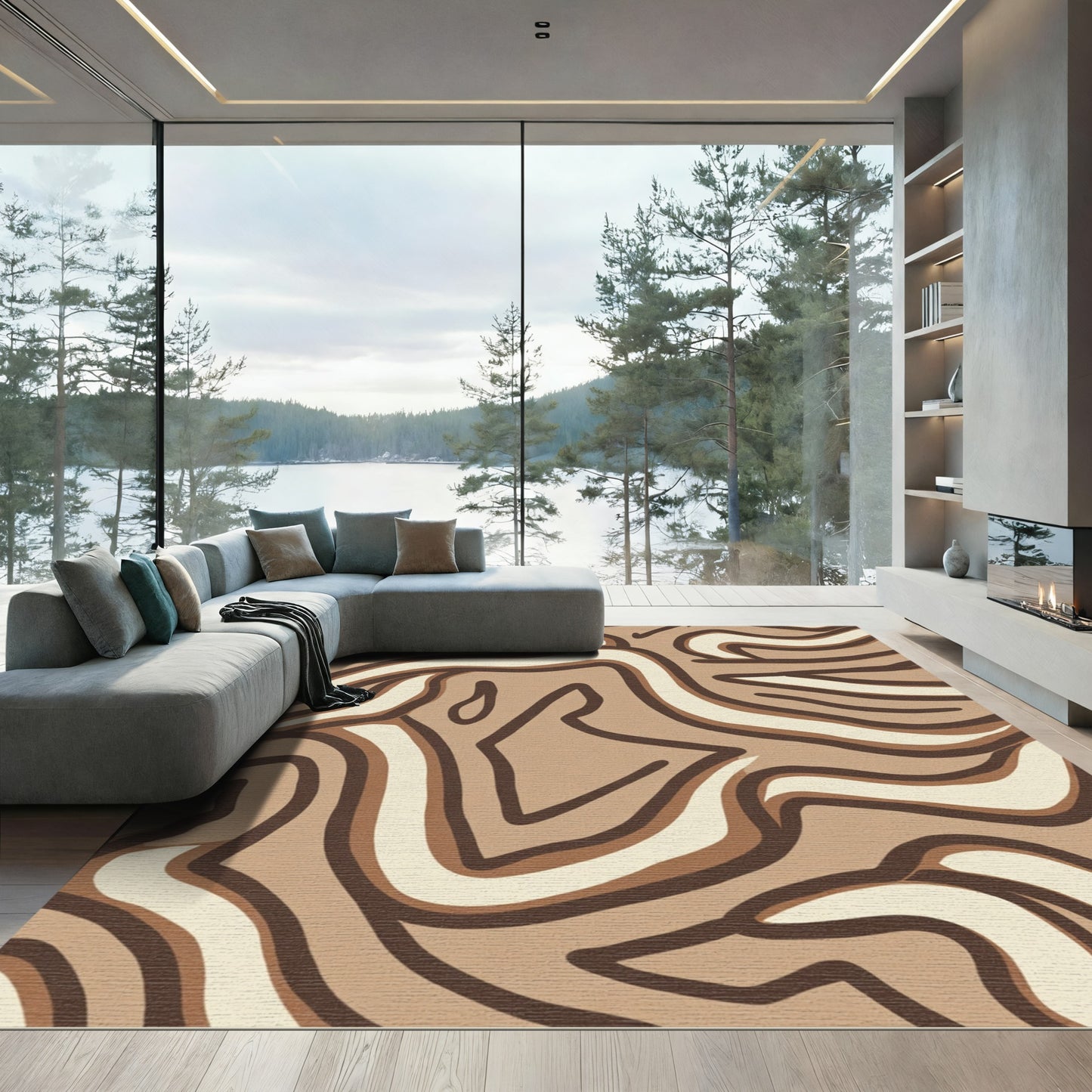 Earthy Tones Organic Swirl Abstract Rug