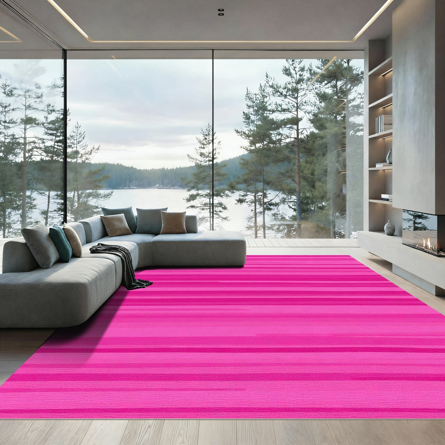 Bold Pink Watercolor Stripes Rug