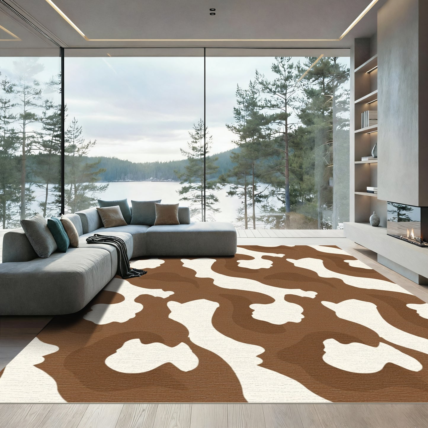 Brown White Abstract Animal Spots Rug