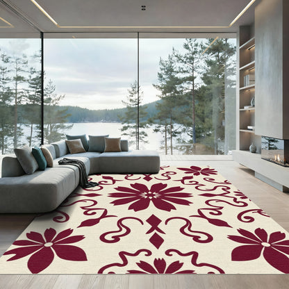 Crimson Floral Medallion Lace Rug