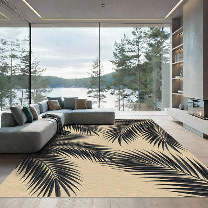 Minimalist Black Tropical Frond Rug