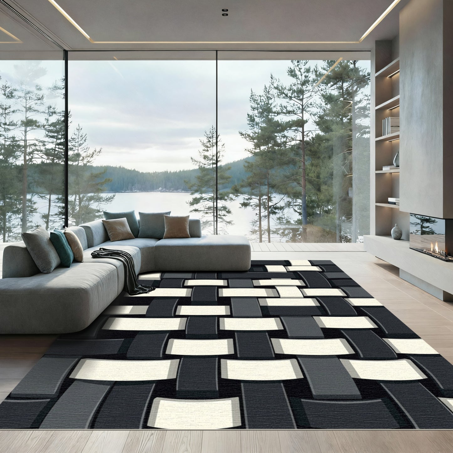 Monochromatic Woven Texture Rectangular Rug