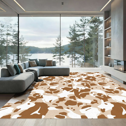 Camouflage Tan White Abstract Shapes Rug