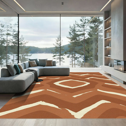 Earthy Brown Wavy Chevron Diamond Rug