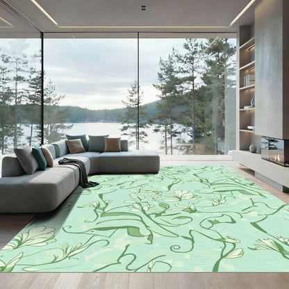 Light Green Floral Vine Swirl Rug