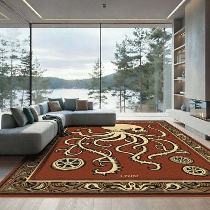 Steampunk Skull Octopus Gear Border Rug