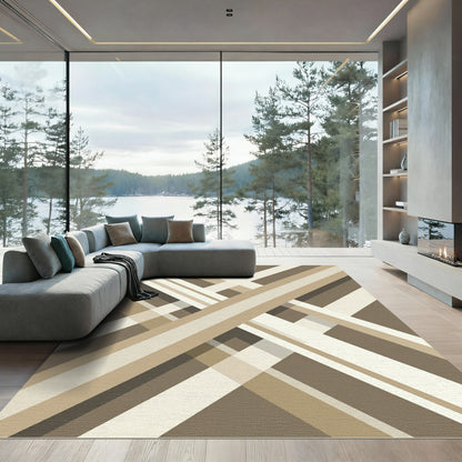 Minimalist Neutral Earth Tones Geometric Cross Rug