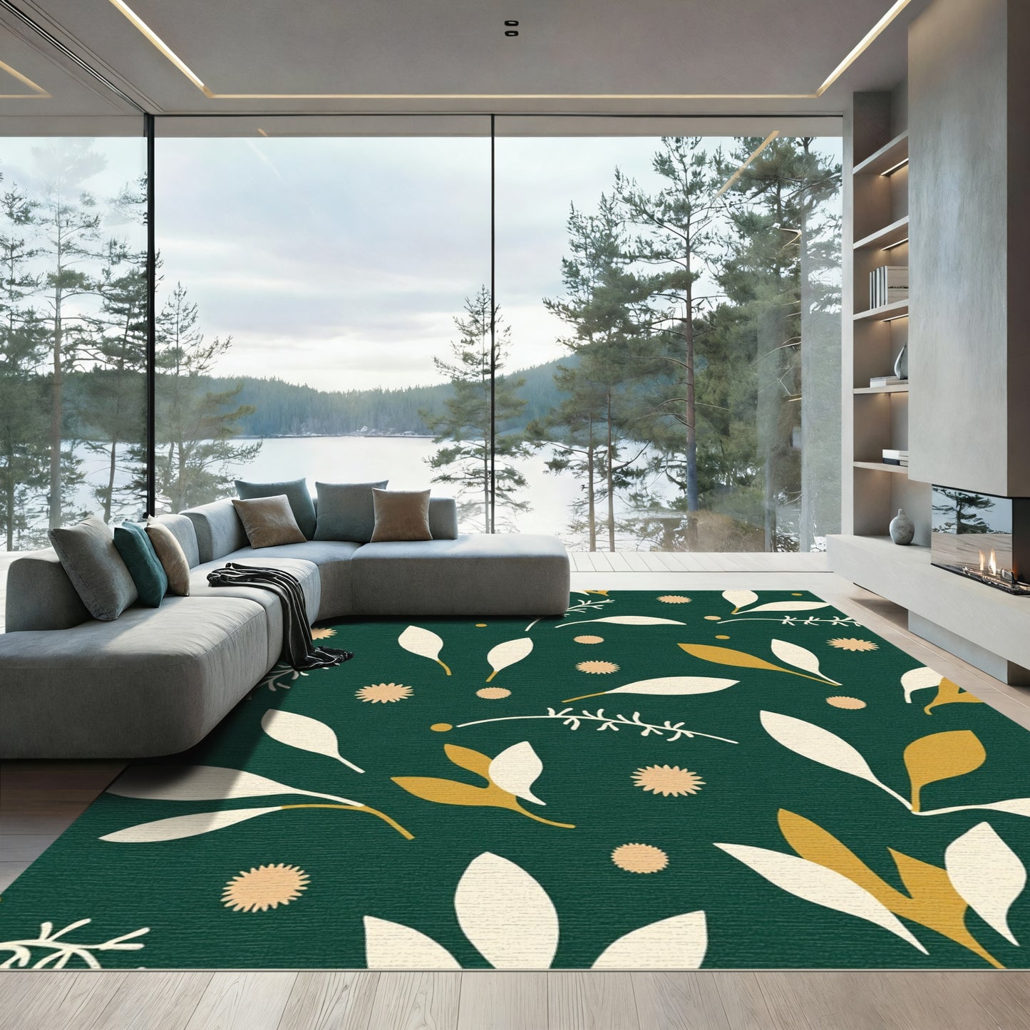 Verdant Green Cream Golden Flora Rug