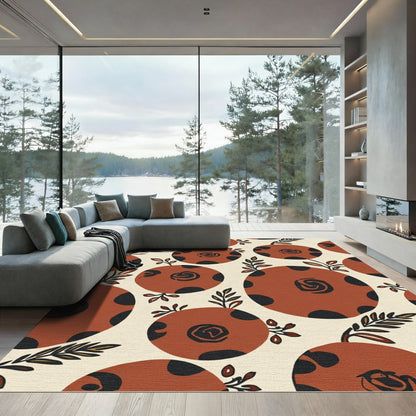 Terracotta Polka Dot Floral Swirls Rug
