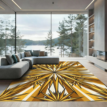 Golden Sunburst Radiant Star Geometric Rug