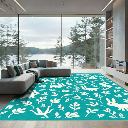 Teal White Bunny Floral Scatter Rug