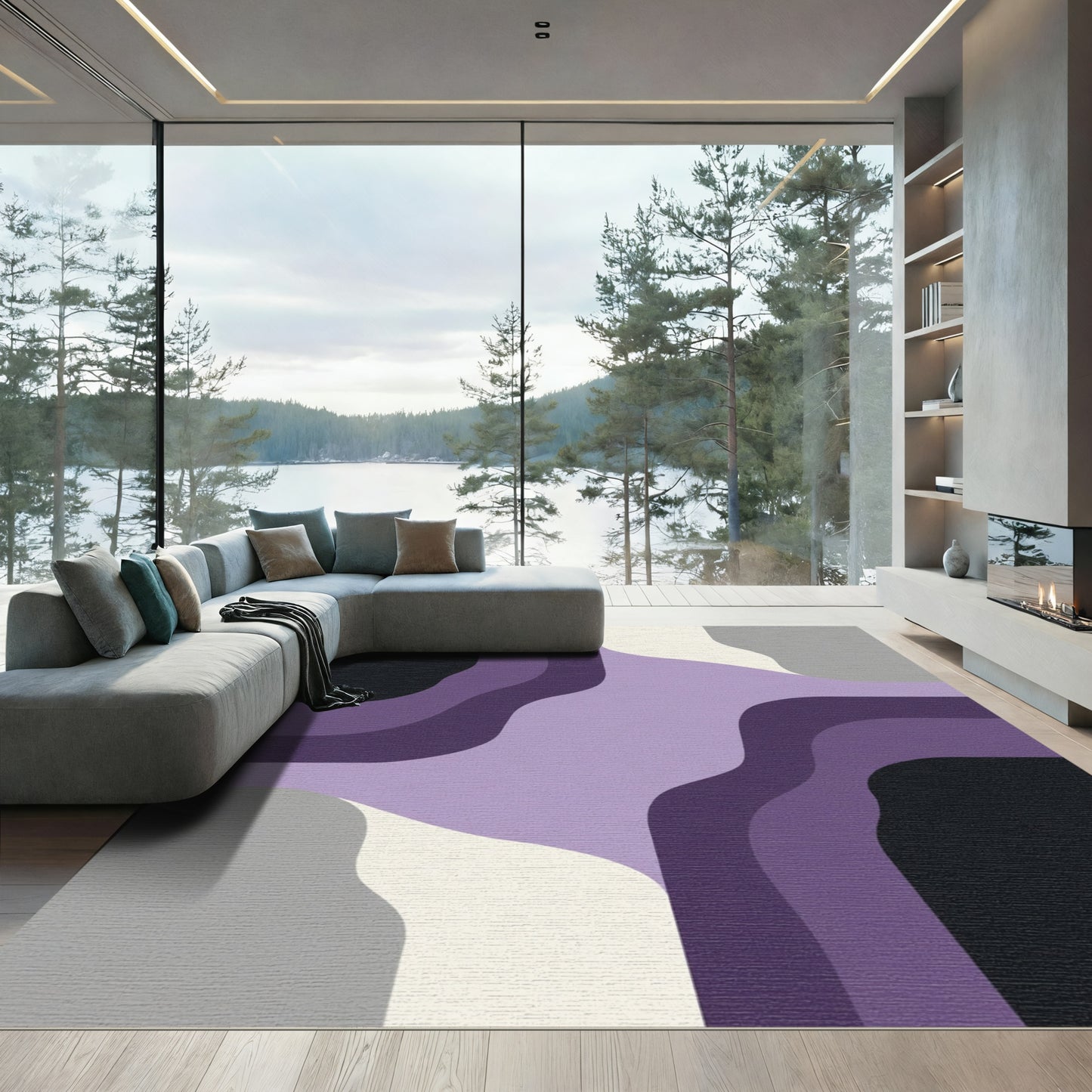 Lavender Abstract Layered Curves Rug