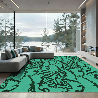 Emerald Vine Abstract Block Print Rug