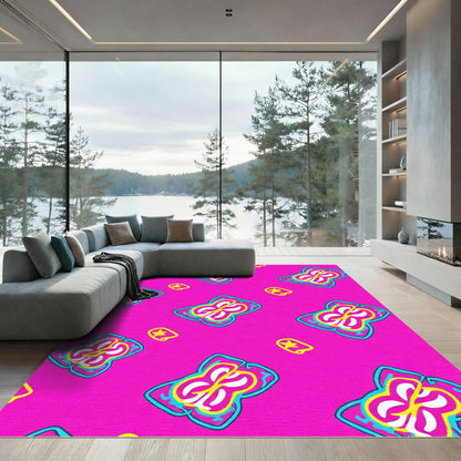 Bright Pink Floral Abstract Swirl Rug