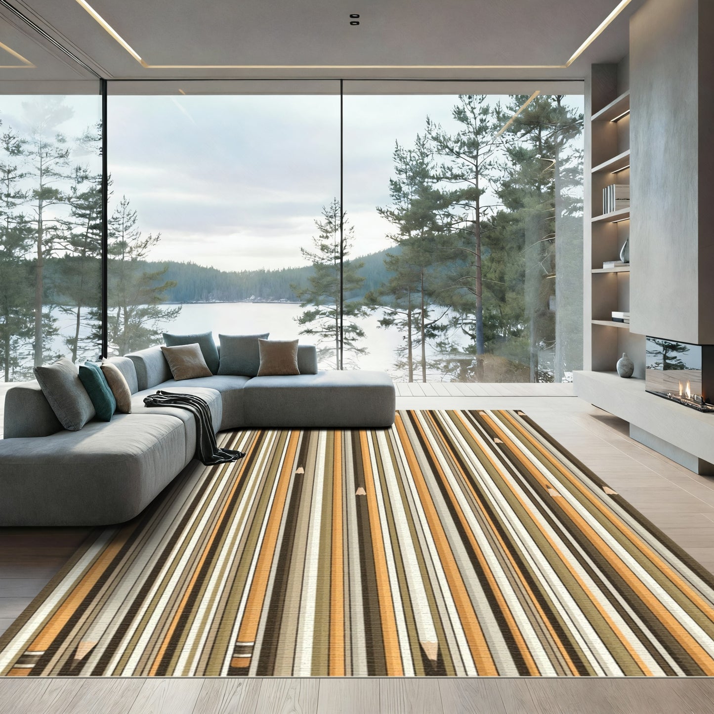 Neutral Tones Striped Pencil Collage Rug