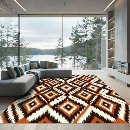 Burnt Orange Brown Abstract Geometric Diamond Rug