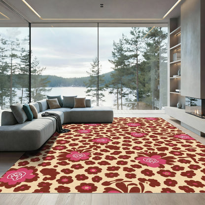 Crimson Pink Leopard Floral Scatter Rug