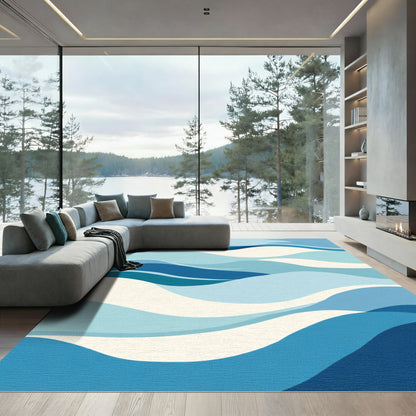Oceanic Waves In Blue And Cream Rug