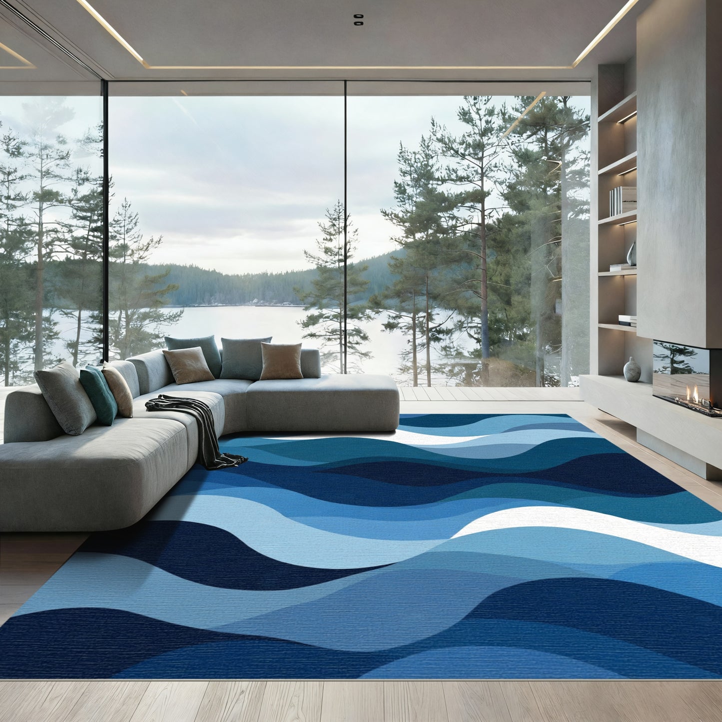 Deep Blue Ocean Wave Landscape Rug