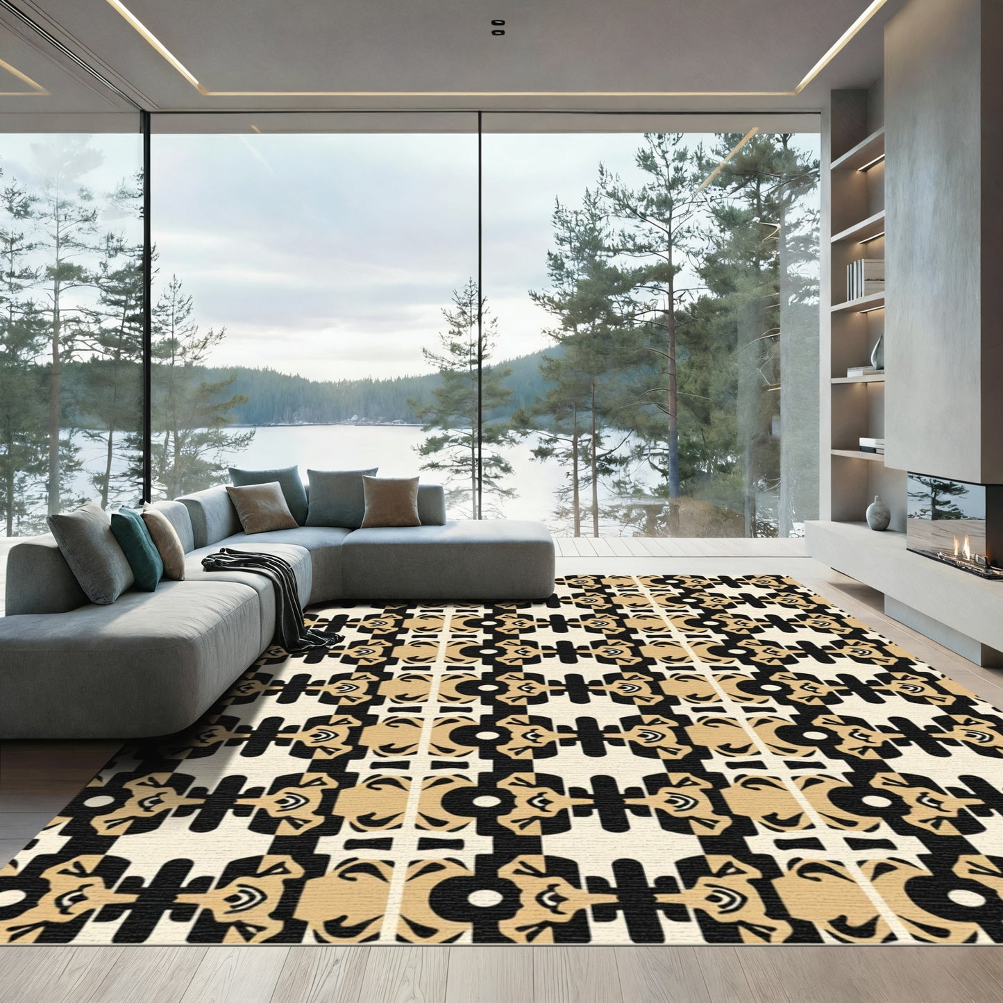 Eclectic Cream Black Geometric Repeat Rug