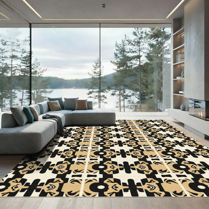 Eclectic Cream Black Geometric Repeat Rug
