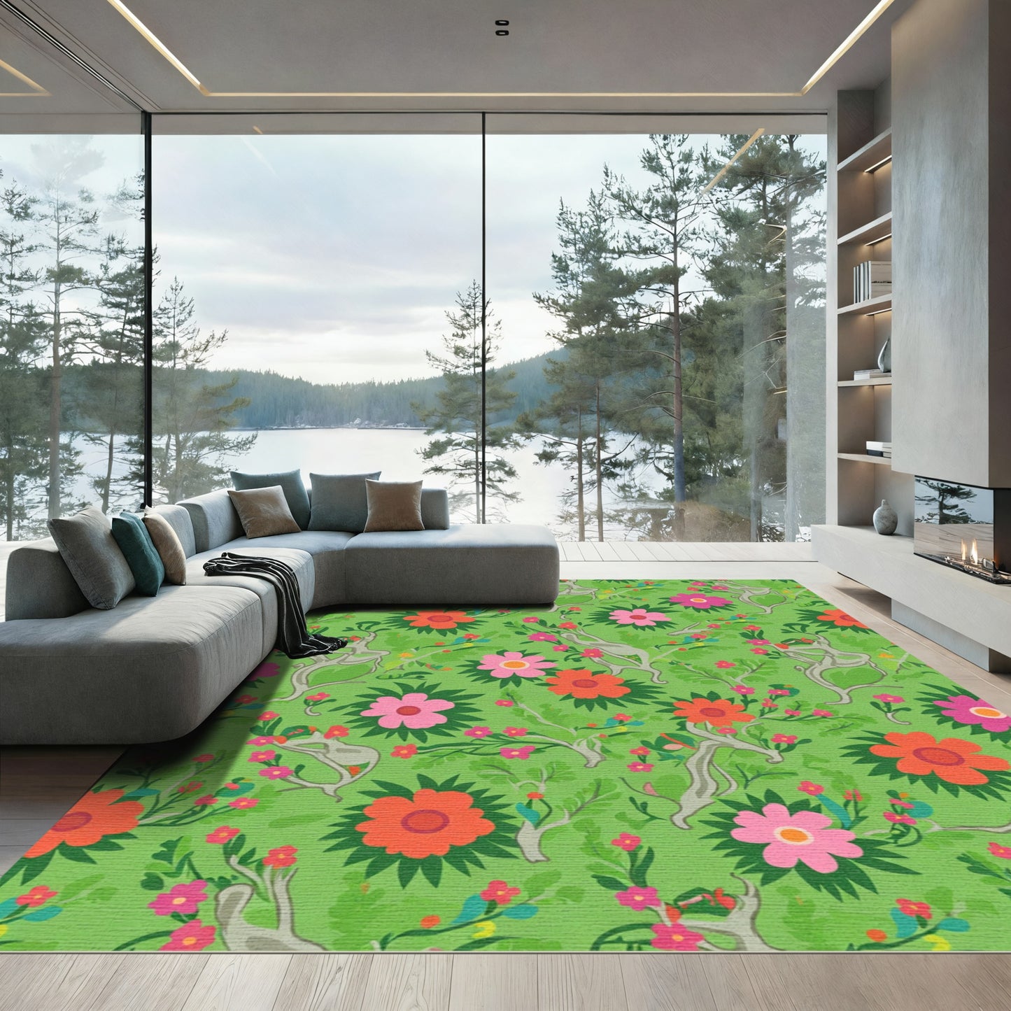 Vibrant Pink Orange Blossom Canopy Rug