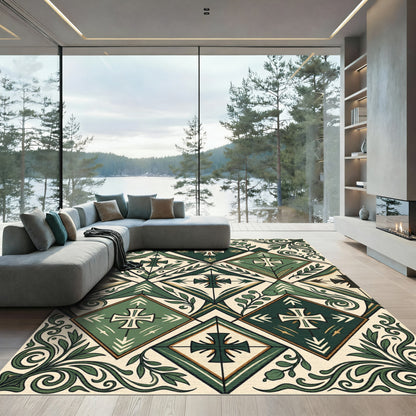 Forest Green Cross Diamond Botanical Rug