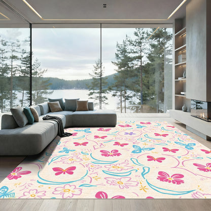 Whimsical Butterflies And Floral Circles Rug