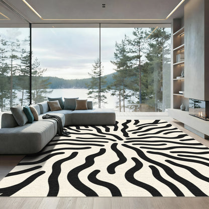 Black White Swirl Organic Waves Rug