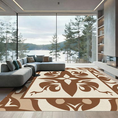 Chic Brown Cream Abstract Floral Medallion Rug