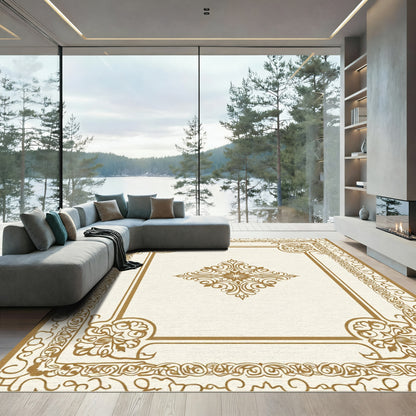 Ornate Golden Floral Corner Medallion Rug
