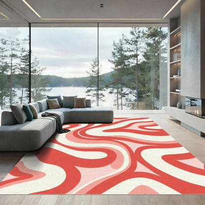 Retro Swirl Red Cream Waves Rug