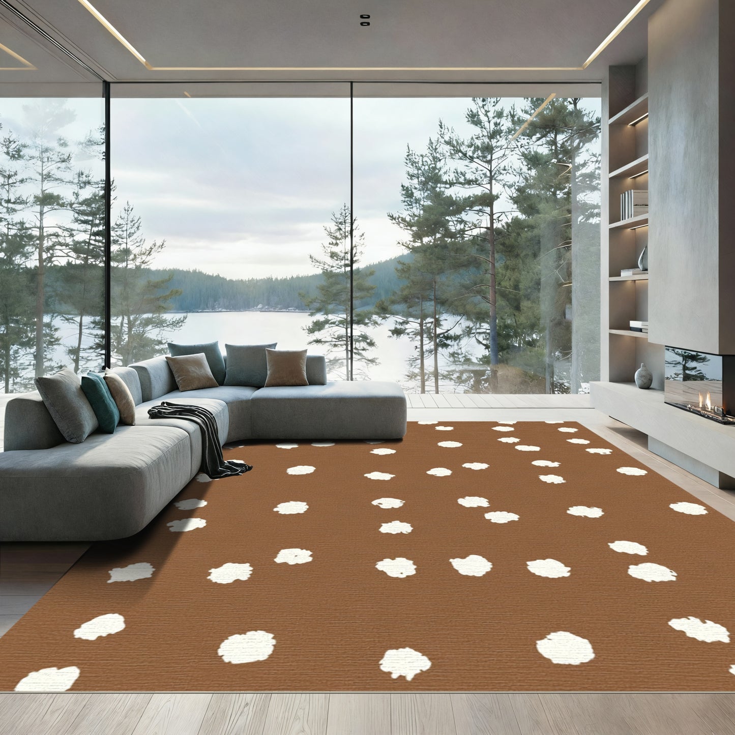 Brown Cream Scattered Spots Rug