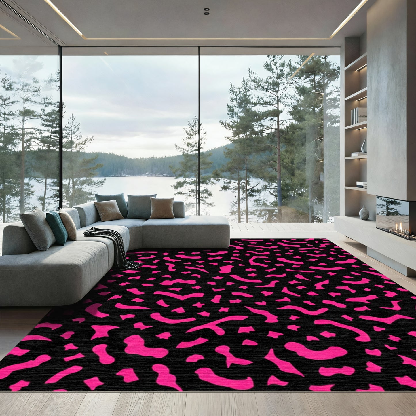 Hot Pink Abstract Memphis Shapes Rug