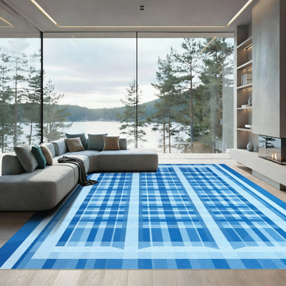 Blue Plaid Window Pane Rug